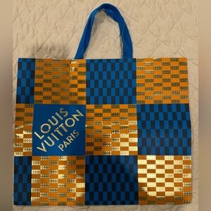 LV PARIS 13”x15” Shopping bag, blue & gold thick paper w/blue ribbon handle
